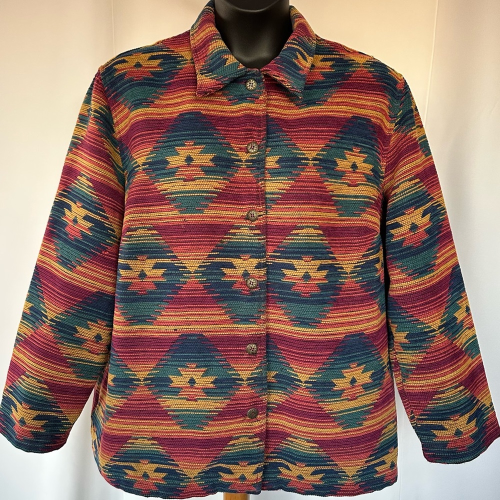 VTG ALFRED DUNNER NATIVE SOUTHWESTERN AZTEC BLANKET COAT CHORE JACKET BLAZER 20W